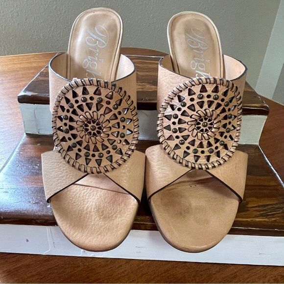 Brighton Rive Wedge Sandals Lasercut Natural Beige Tan Women's Size 6.5 - Picture 9 of 13